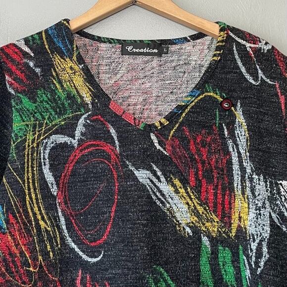 Creation Tunic Top Size Large Abstract Artsy Colorful Dopamine Sweater Geometric - Picture 3 of 12